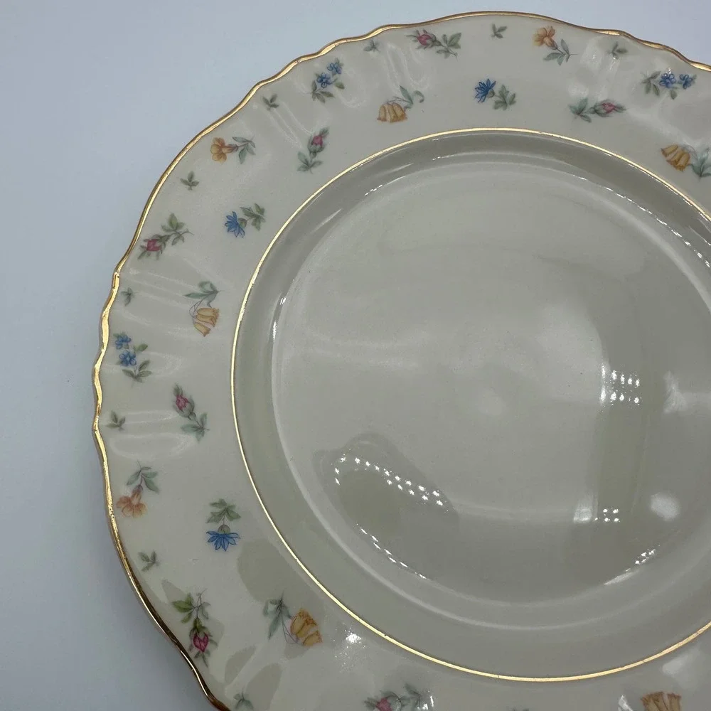 Syracuse China Suzanne Federal Shape Salad Plates Gold Rim Set of 4